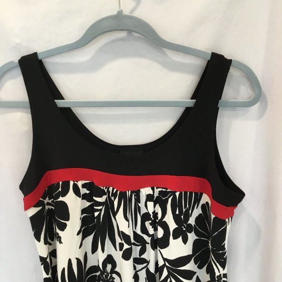 En Focus Women's Empire Sleeveless Minidress Black White Print Red Ribbon Sz 10 - Picture 9 of 9